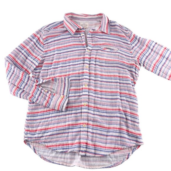 Lucky Brand Womens Button-Down Shirt Size Large Multi-Color Striped Gauze Soft - Picture 1 of 5
